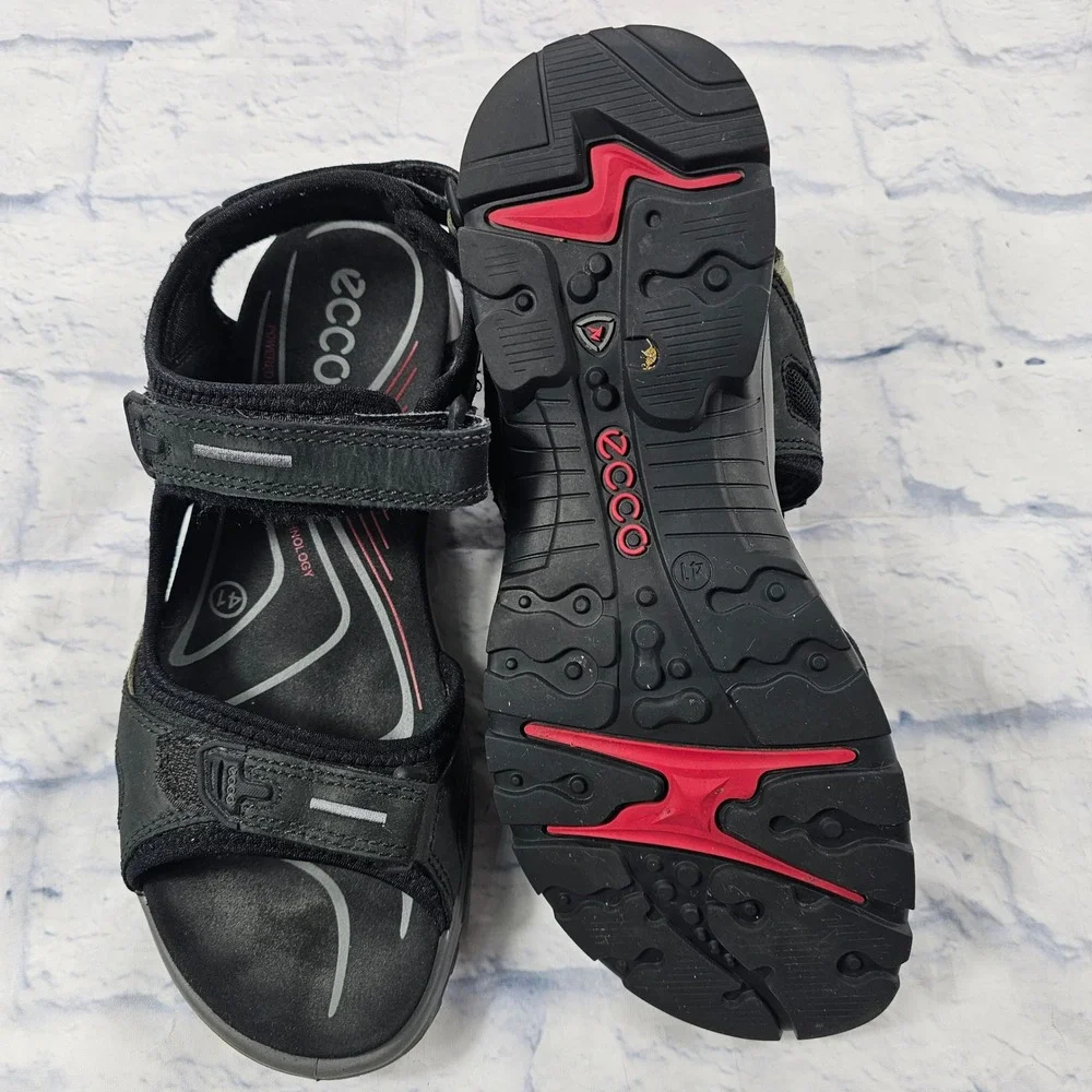 ECCO Yucatan Sport Sandals Womens 41 10-10.5 Black Grey Leather Hiking Trail